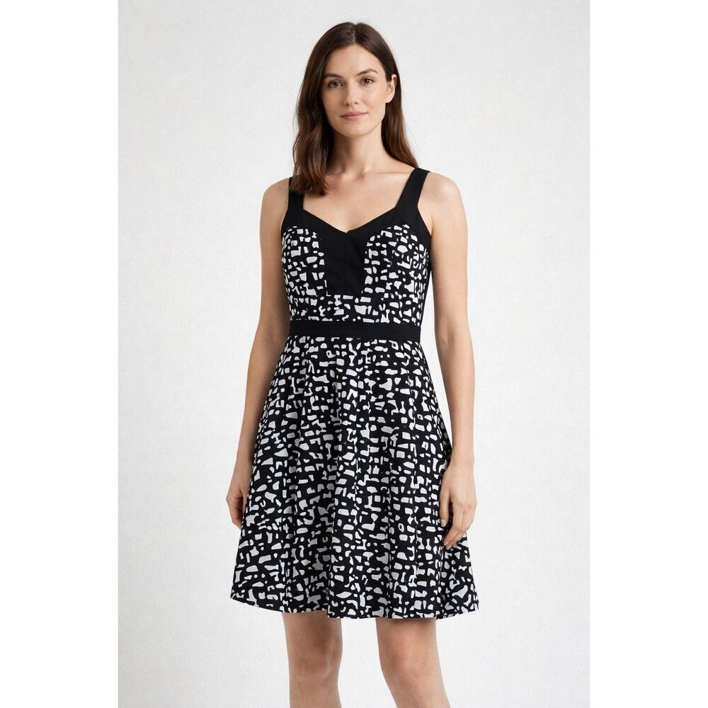 Another Thyme Black White Abstract Fit Flare Dress Size 10